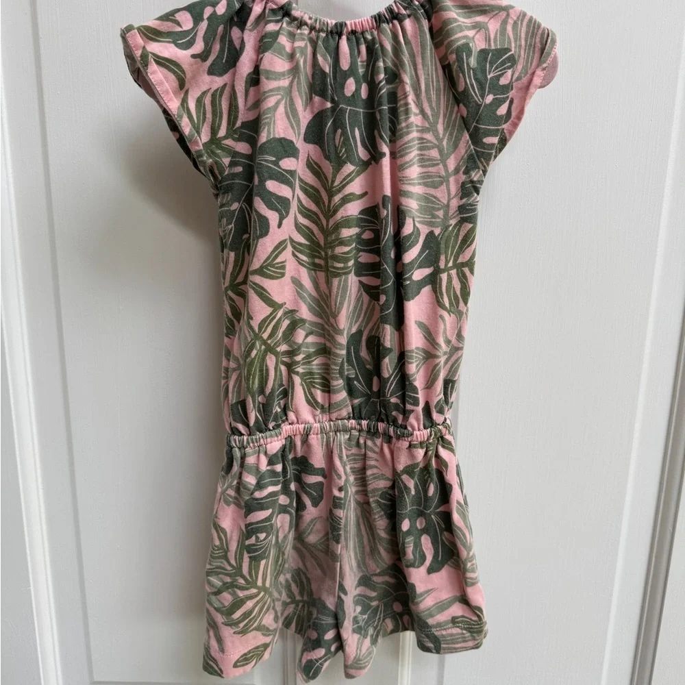 The Children's Place 3T Girls Pink and Gray Leaf Tropical Romper